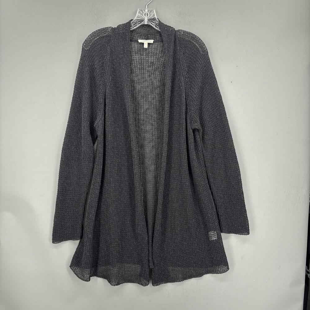 Eileen Fisher Cardiganโ XL Gray Linen Blend Open Stitch Knit Chain Lightweight